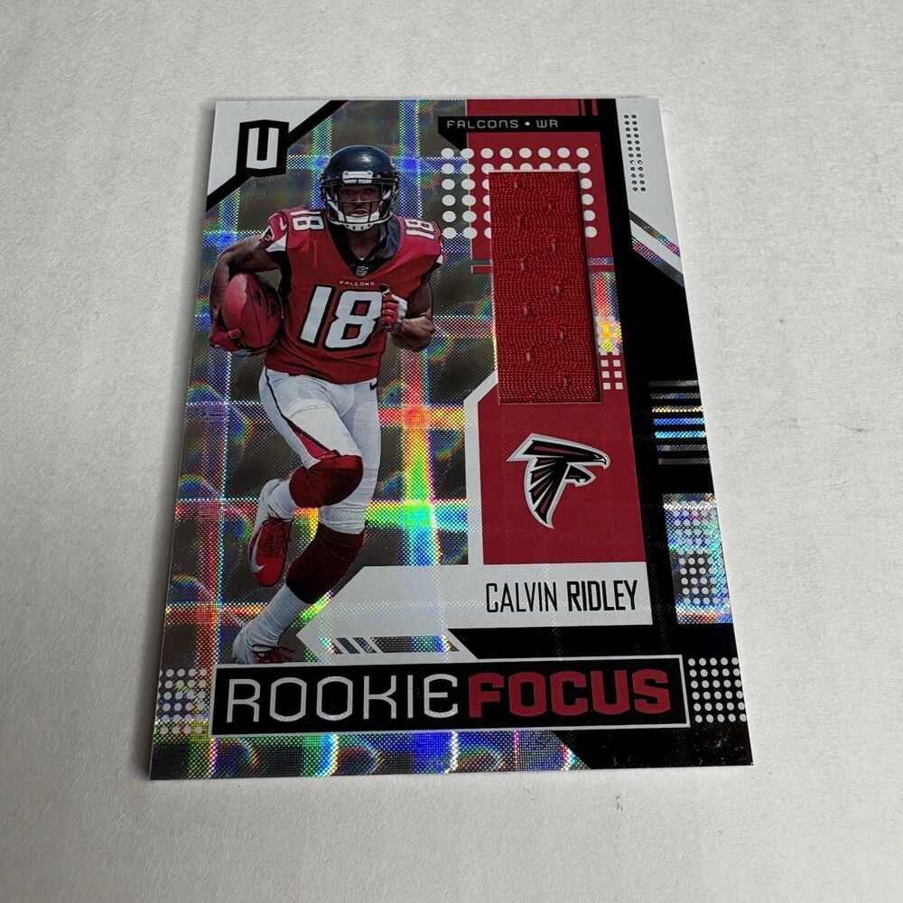 CALVIN RIDLEY RC 2018 Unparalleled Rookie Focus Patch Card #RF-CR Titans Falcons